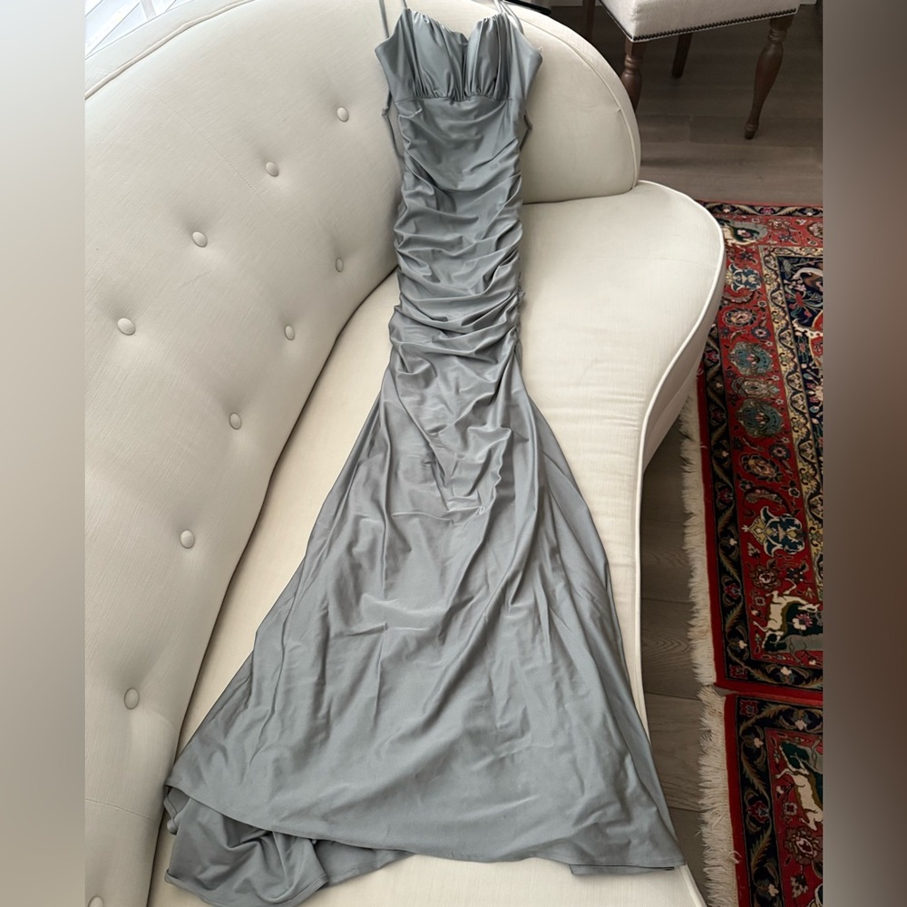 La Femme Shiny Jersey Trumpet Gown